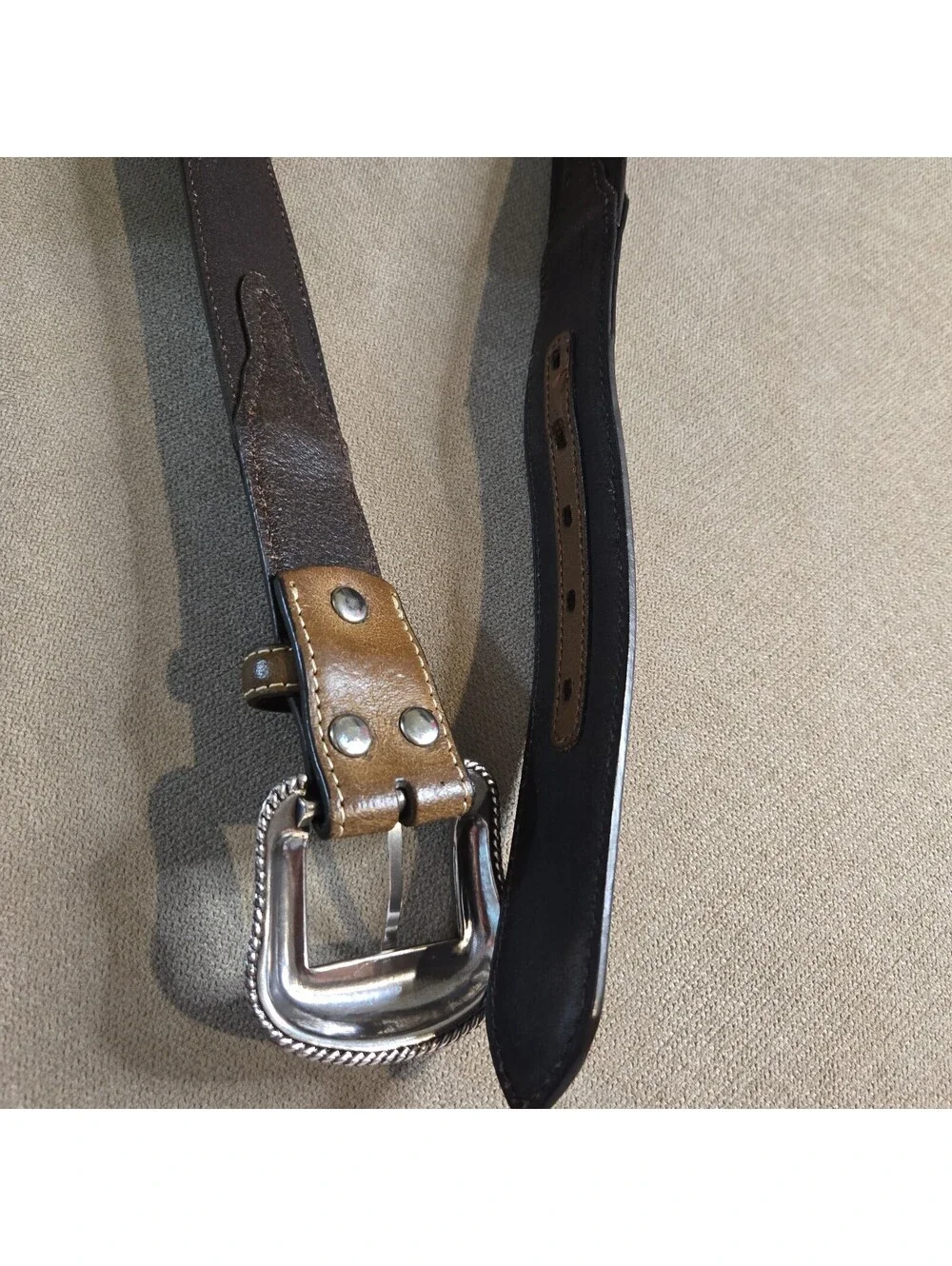 Nocona Men's Western Belt Brown Size 42 Genuine Leather Silver Buckle Adjustable